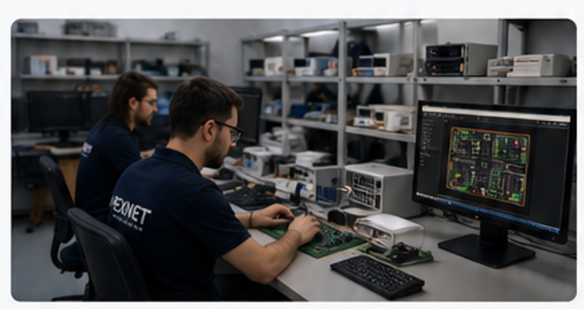 Hexnet mühendislik ekibi laboratuvar ortamında